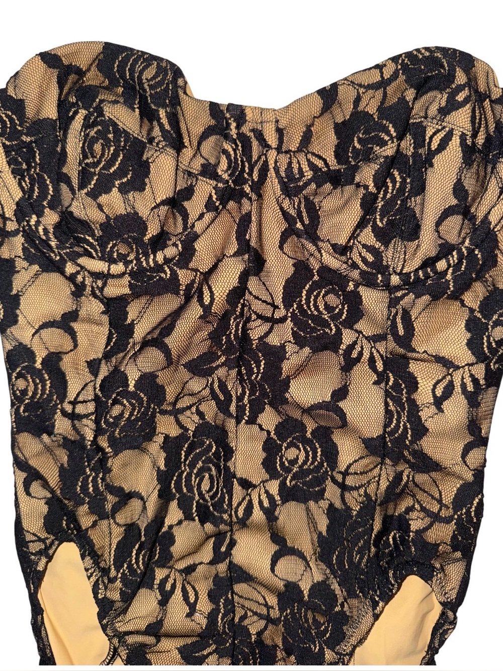 NEW Norma Kamali Mio Lace Corset Black Nude Strapless One Piece Swimsuit XS - Picture 6 of 9